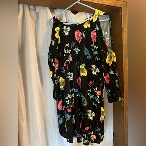 Open Shoulder Long Sleeve Floral Dress